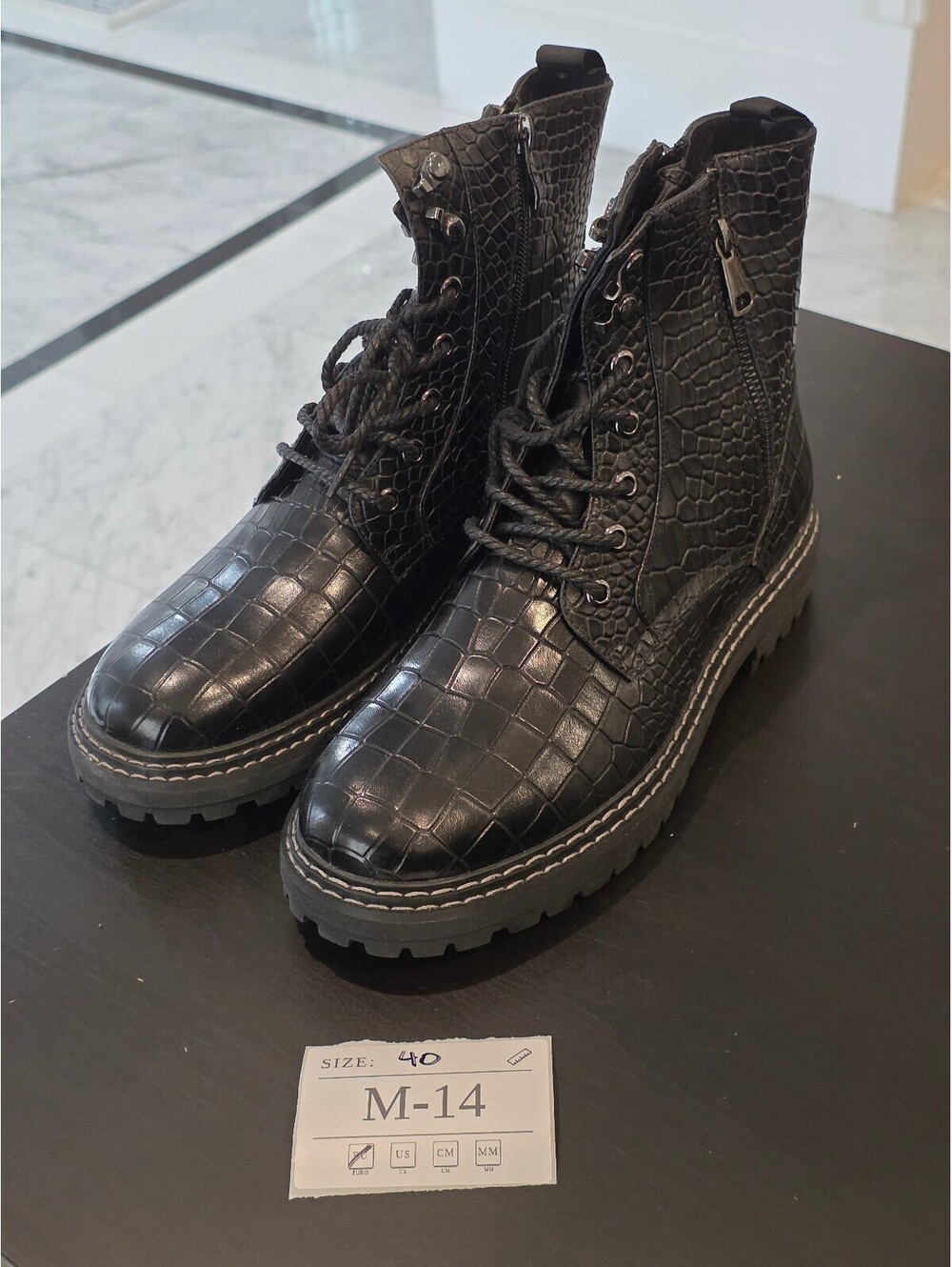 Men's Black Croc-Embossed Combat Boots